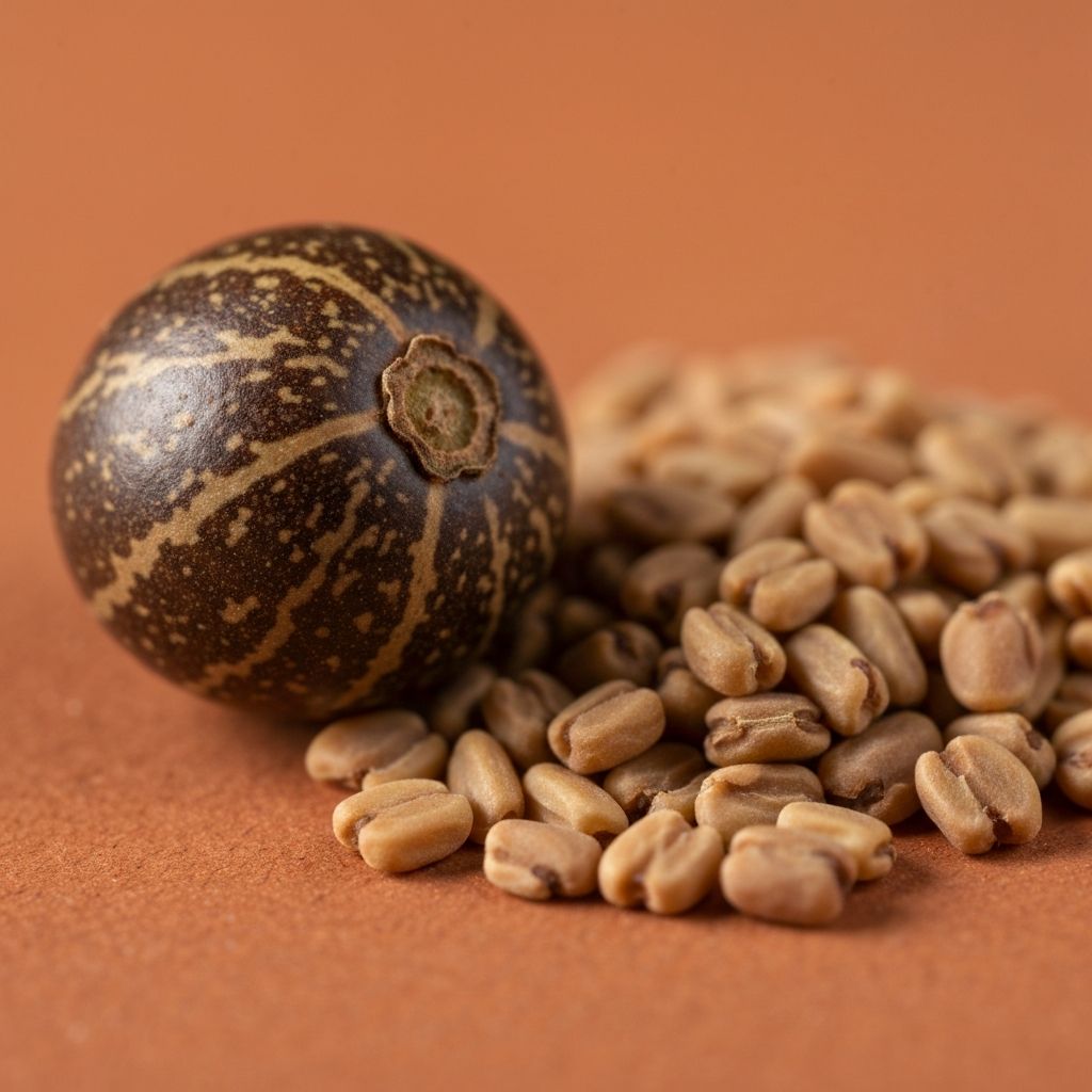 Close-up macro photography of fenugreek seeds and tribulus fruits texture
